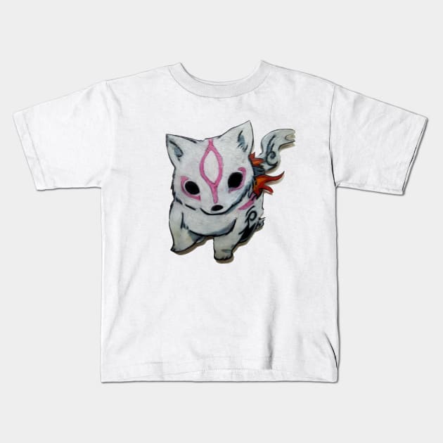 okami pup Kids T-Shirt by gaz420